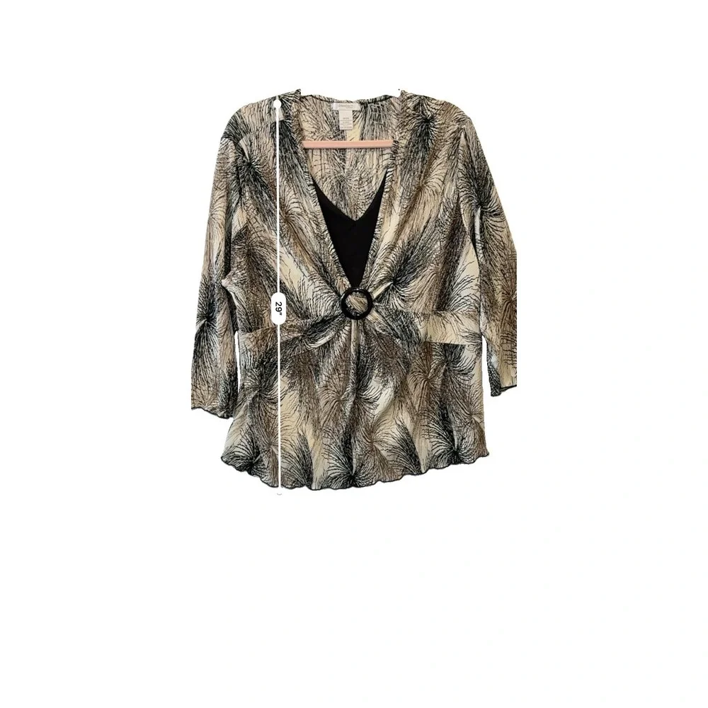 DressBarn Y2K Women's Plus 18/20 Black Gold Crinkle Top Asymmetrical Stretch - Picture 8 of 9